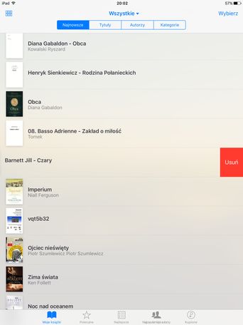 Przesuń w lewo w iBooks