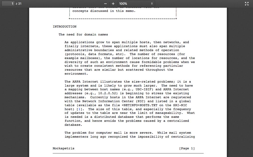 RFC882 informuje, że DNS to następca wielkiego pliku HOSTS kopiowanego między komputerami DARPA