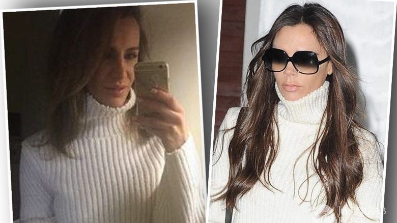 Victoria Beckham w białym swetrze z golfem (fot. East News)