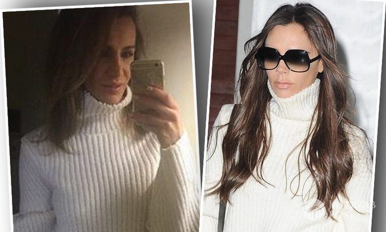 Victoria Beckham w białym swetrze z golfem (fot. East News)