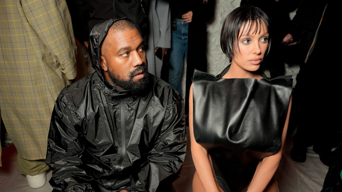 Kanye West and Bianca Censori at Marni RTW Fall 2024 as part of Milan Ready to Wear Fashion Week held on February 23, 2024 in Milan, Italy. (Photo by Swan Gallet/WWD via Getty Images)