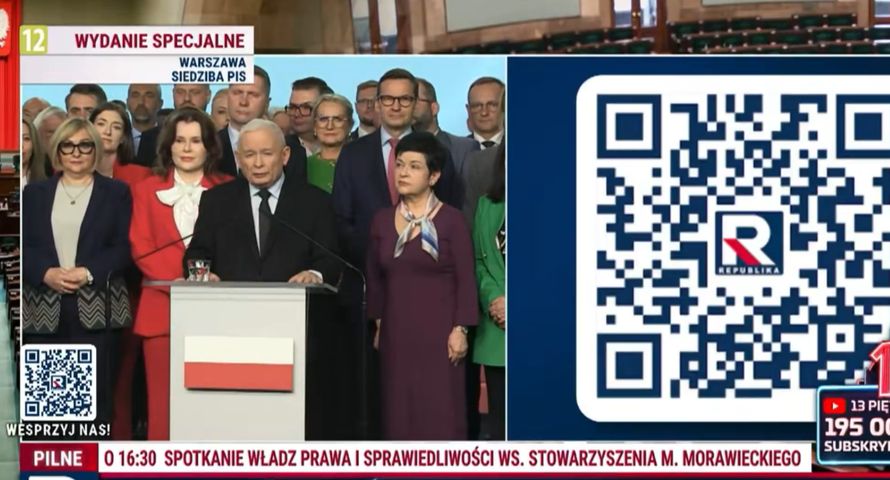 "Sprytna" wrzutka Republiki. Kod do wpłat na siebie w czasie odezwy Kaczyńskiego