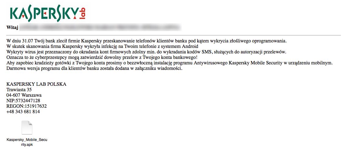 Fałszywy email od Kaspersky Lab