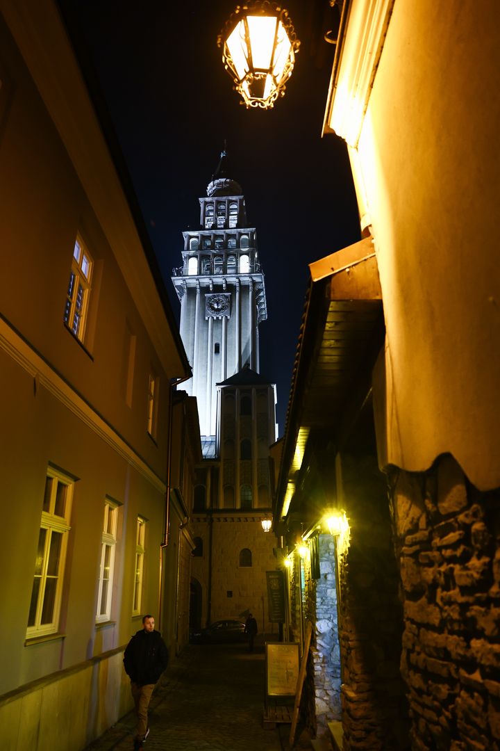 A view of the Cathedral of St. Nicholas and the street in Bielsko-Biala, Poland on December 27, 2024. (Photo by Jakub Porzycki/NurPhoto via Getty Images)