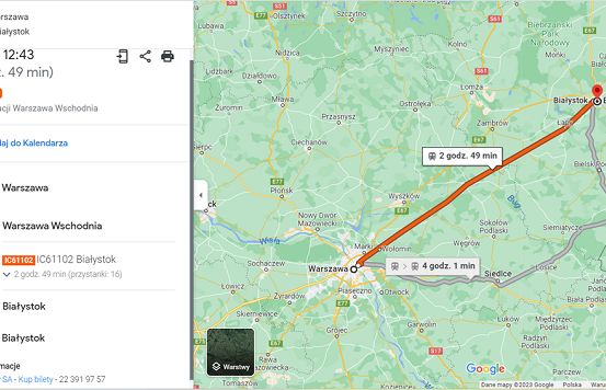 Bilety PKP Intercity w Google Maps