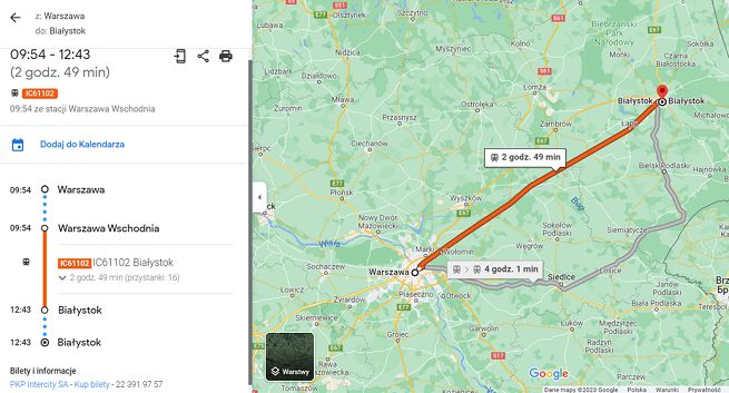 Bilety PKP Intercity w Google Maps