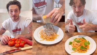 Wytworny kucharz Brooklyn Beckham zaserwował żonie makaron z pomidorami. Internauci krótko: "Mój 14-letni syn ugotowałby lepiej"