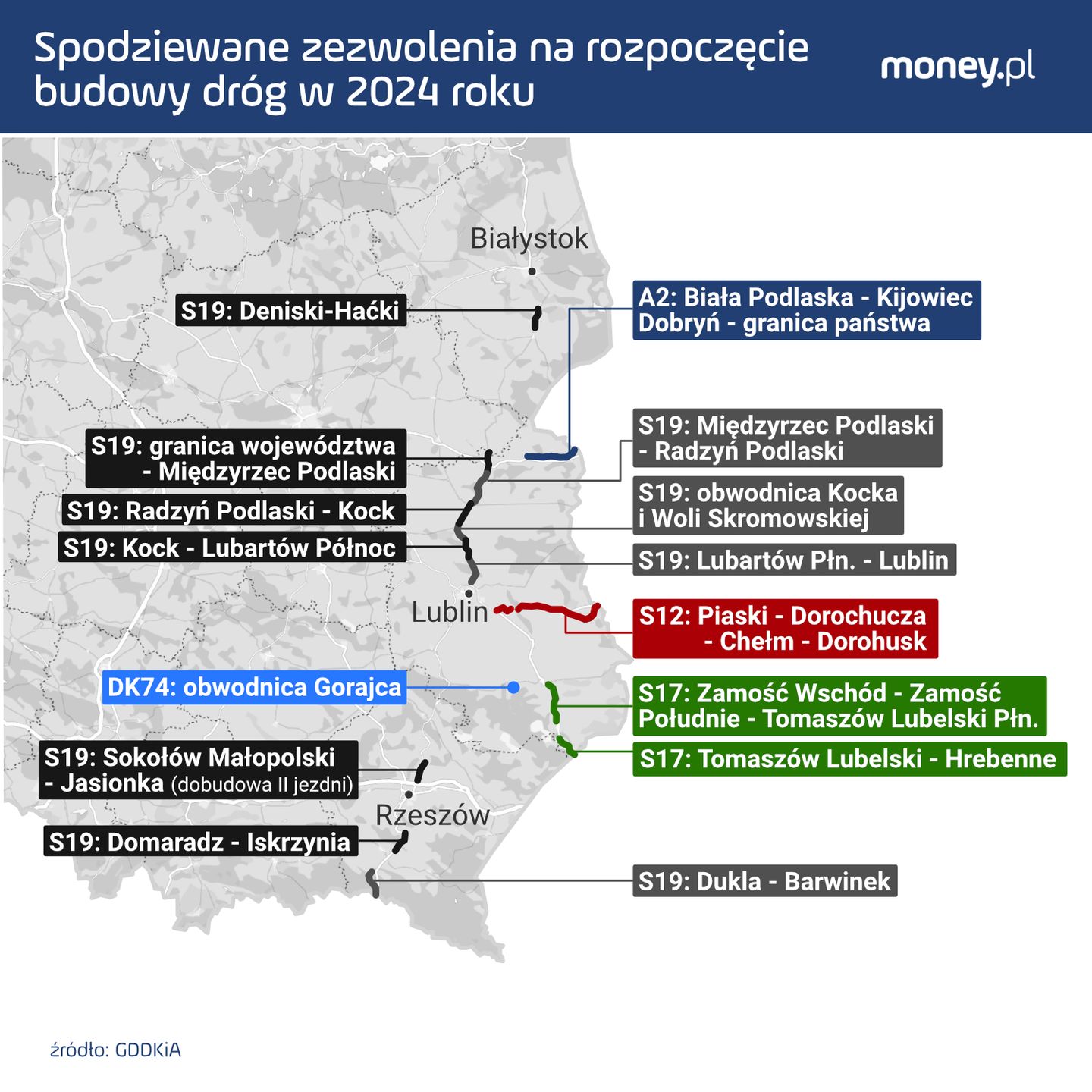 GDDKiA planuje uzyskać w tym roku zgody na budowę szeregu dróg na wschodzie kraju