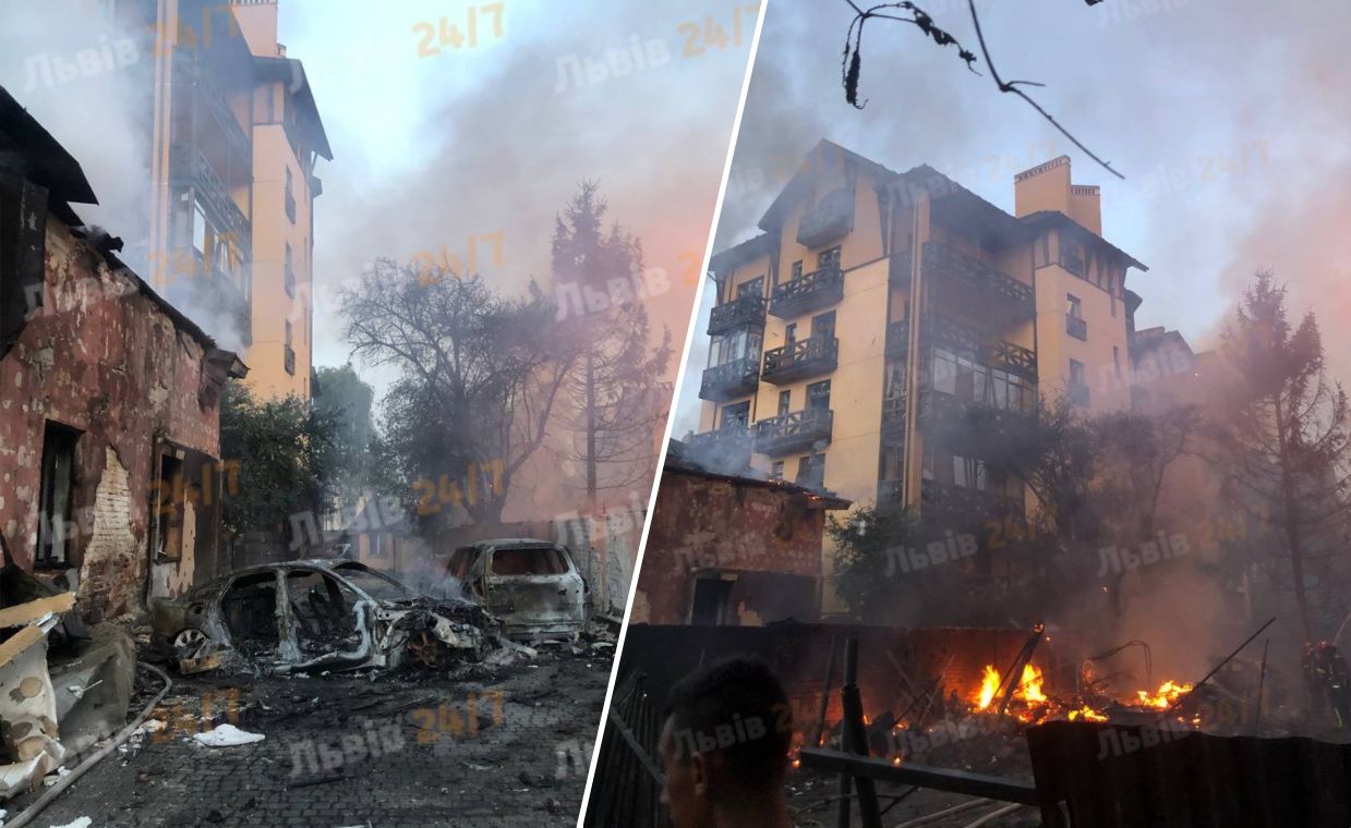 Many buildings in the center of Lwów were damaged.