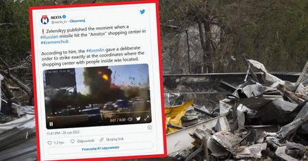 Atak w Krzemieńczuku. Pokazano moment, w którym rosyjski pocisk uderzył w centrum handlowe