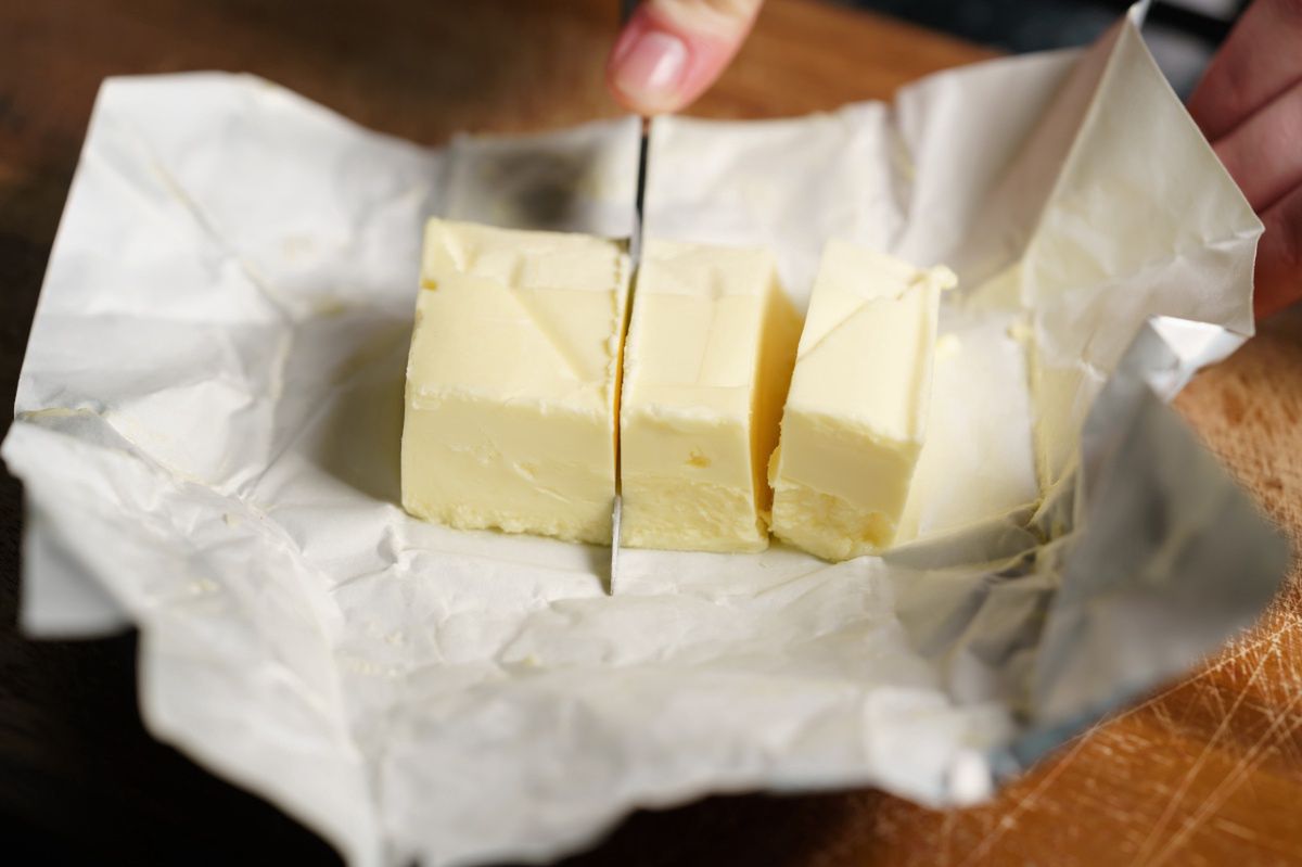 Cutting butter into smaller pieces