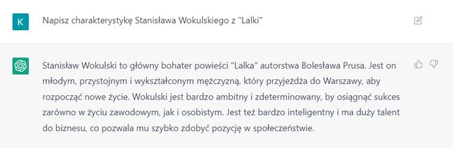 ChatGPT napisał krótką charakterystykę Stanisława Wokulskiego