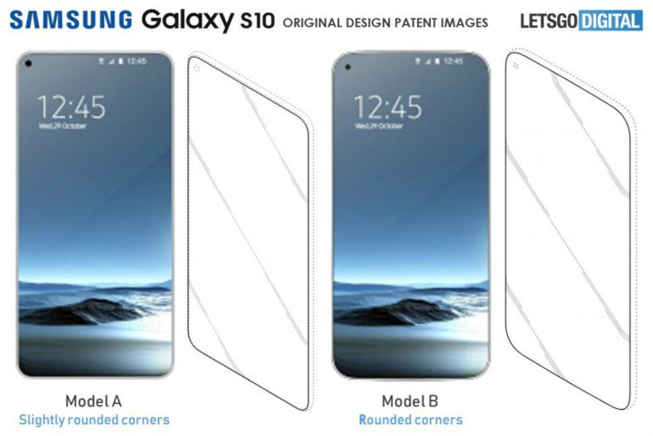 Wizualizacja wyglądu przednich paneli smartfonów na bazie ilustracji do wniosków patentowych Samsunga