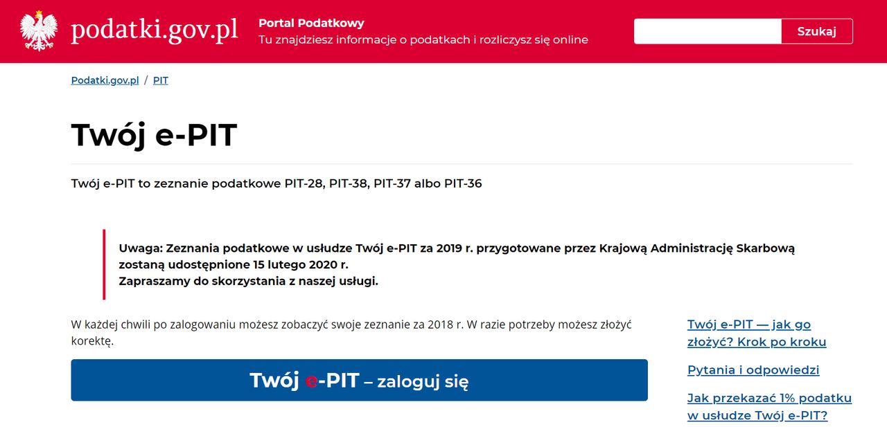 Twój e-PIT na stronie podatki.gov.pl.