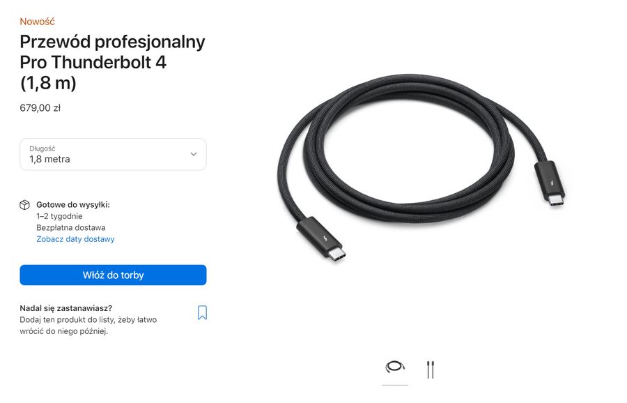 Profesjonalny kabel Apple za 839 zł