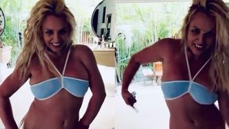 Odziana w niebieskie bikini Britney Spears klepie się po pośladkach podczas dzikiego tańca i chwali "nowymi włosami"