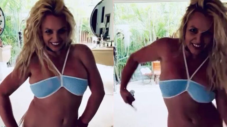 Odziana w niebieskie bikini Britney Spears klepie się po pośladkach podczas dzikiego tańca i chwali "nowymi włosami"