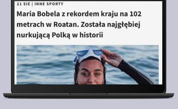 Z TVP Sport usunięto tekst o rekordzistce w nurkowaniu. "Po ponownej ocenie merytorycznej"