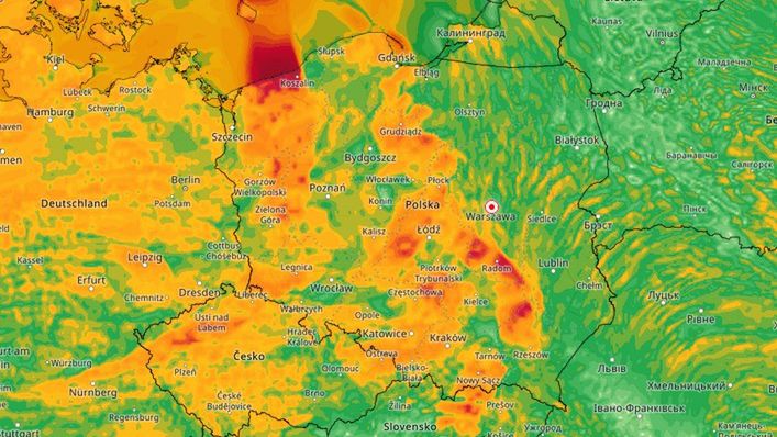 Pogoda. Z map IMGW wynika, że w środę podczas burz gwałtowne porywy wiatru możliwe są nie tylko na zachodzie