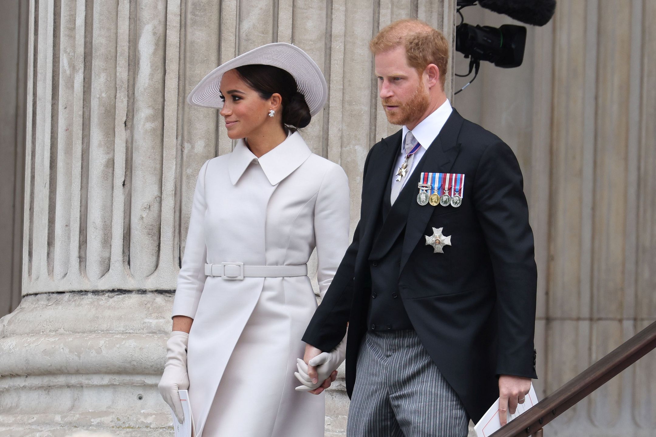 Queen Elizabeth II Platinum Jubilee 2022 - National Service of ThanksgivingLONDON, ENGLAND - JUNE 03: Meghan, Duchess of Sussex and Prince Harry, Duke of Sussex departing St. Paul's Cathedral after the Queen Elizabeth II Platinum Jubilee 2022 - National Service of Thanksgiving on June 03, 2022 in London, England. The Platinum Jubilee of Elizabeth II is being celebrated from June 2 to June 5, 2022, in the UK and Commonwealth to mark the 70th anniversary of the accession of Queen Elizabeth II on 6 February 1952. (Photo by Neil Mockford/GC Images)Neil Mockford