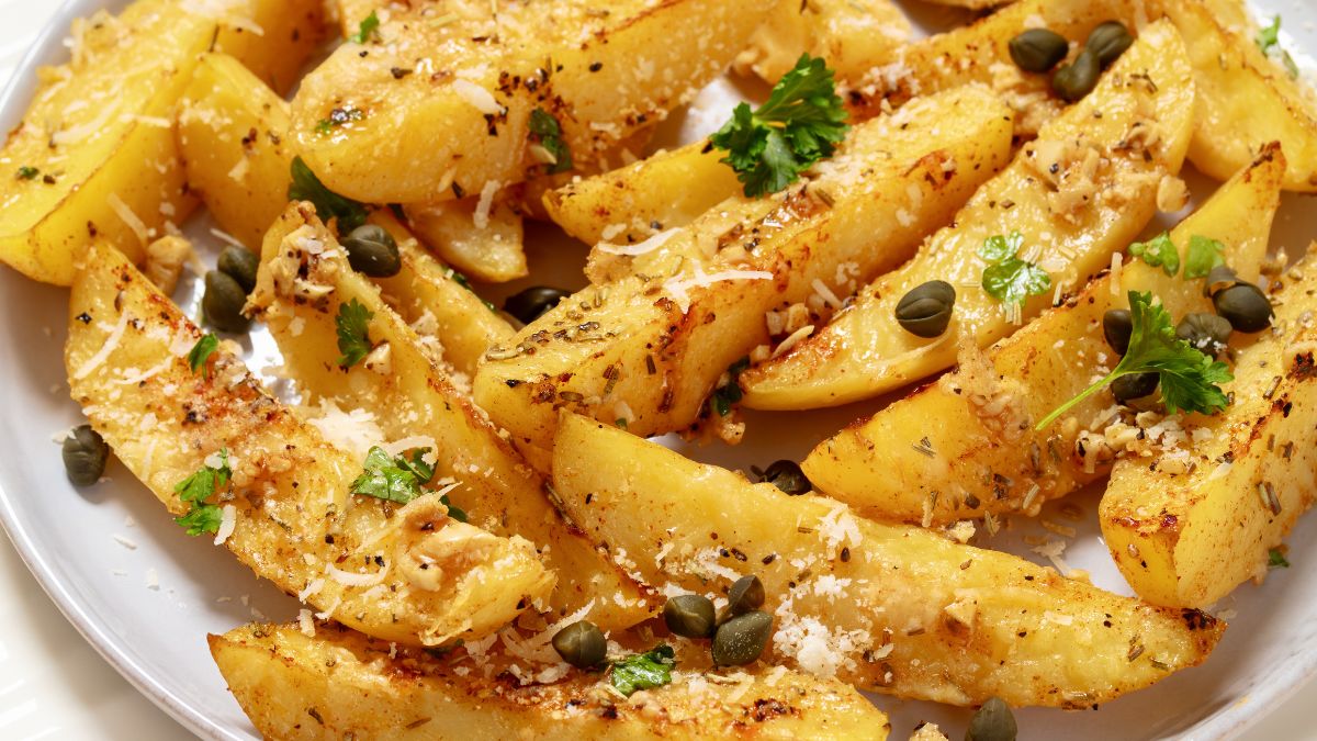 Ziemniaczki posypuję greckimi dodatkami