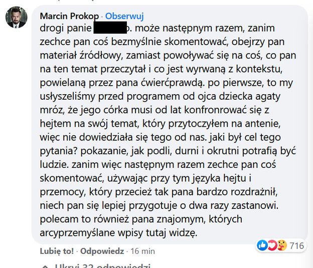 Marcin Prokop Odpowiada Na Ataki Po Wywiadzie Z Córką Agaty Mróz WaŻ SŁowa Panienko Od Obrony 3678