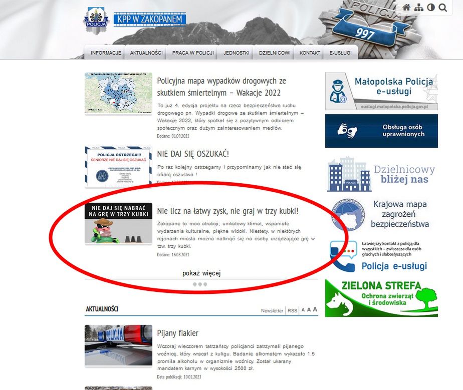Policja ostrzega przed grą w trzy kubki