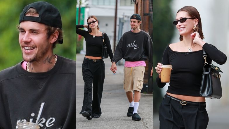 Rzadki widok: UŚMIECHNIĘCI Justin i Hailey Bieberowie spacerują po West Hollywood o poranku (ZDJĘCIA)