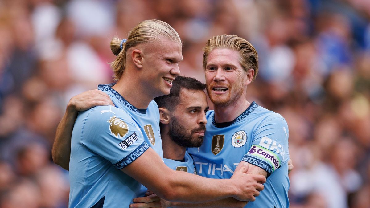 Getty Images / Marc Atkin / Na zdjęciu: Erling Haaland, Bernardo Silva i Kevin De Bruyne