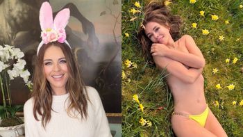 60-letnia Elizabeth Hurley promuje własną markę strojów kąpielowych, pozując TOPLESS wśród żonkili (FOTO)