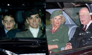 Uśmiechnięta Kate jedzie z rodziną królewską do kościoła na kilka dni przed powrotem księcia Harry'ego i Meghan do Wielkiej Brytanii (ZDJĘCIA)