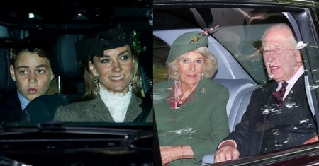 Uśmiechnięta Kate jedzie z rodziną królewską do kościoła na kilka dni przed powrotem księcia Harry'ego i Meghan do Wielkiej Brytanii (ZDJĘCIA)