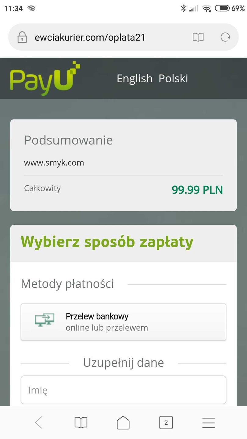 Oszuści nie zadbali o przekierowanie na stronę, której URL chociaż przypominałby autentyczny adres PayU.