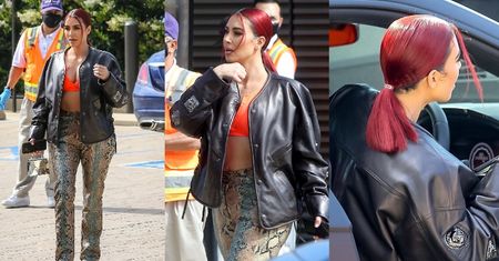 Kim Kardashian załatwia sprawy w wężowych spodniach i RUDYCH WŁOSACH. Stylowa? (ZDJĘCIA)