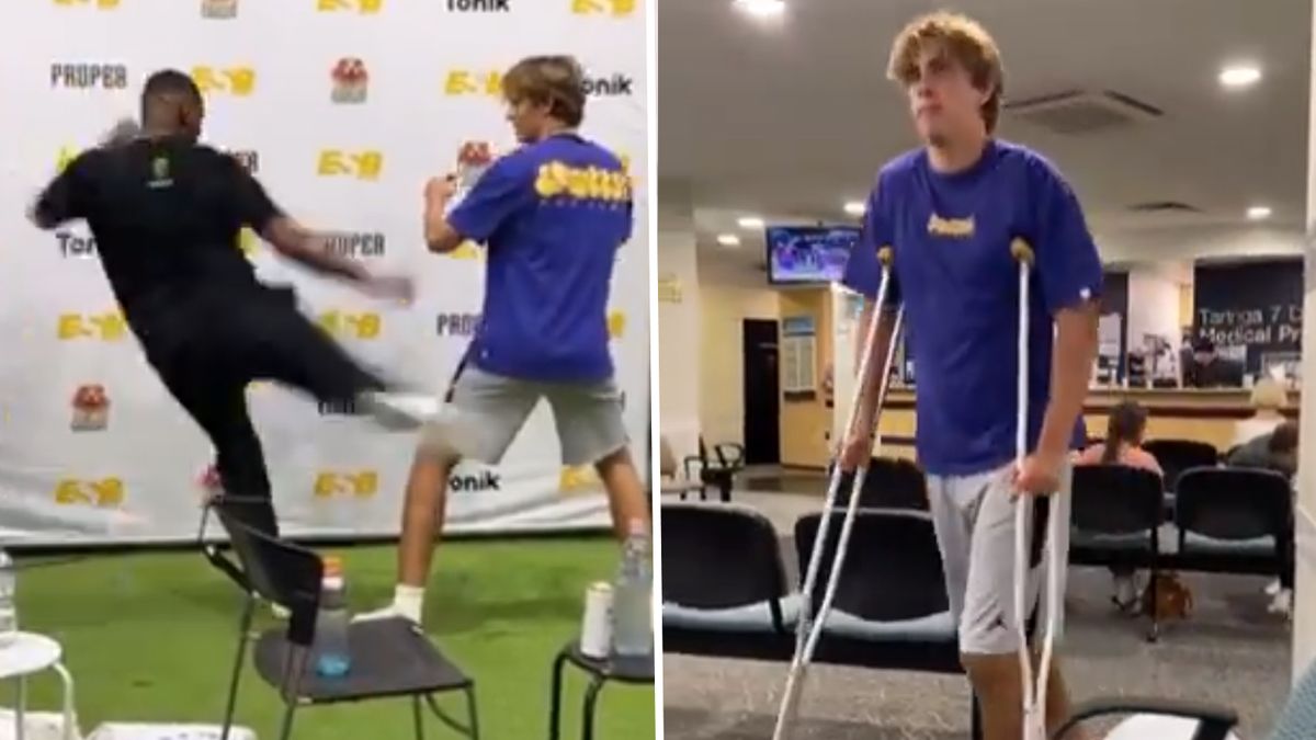 Jon Jones demonstruje niskie kopnięcie na fanu