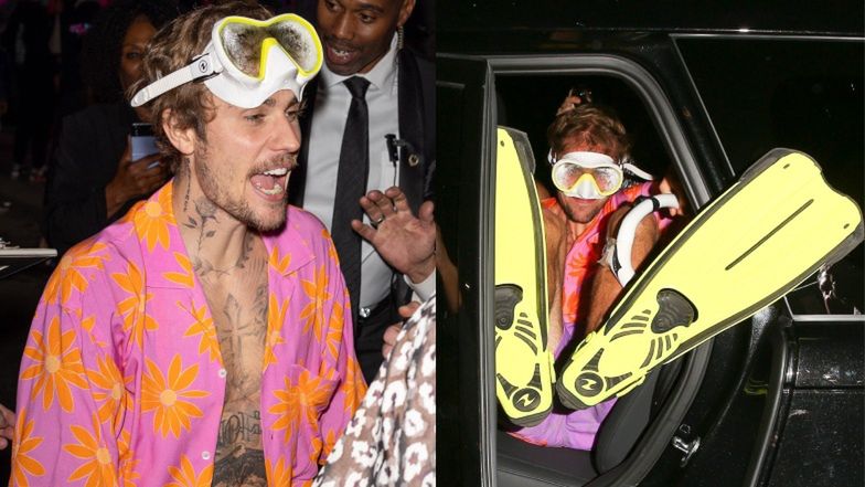 Roześmiany Justin Bieber WALCZY ze strojem płetwonurka na imprezie halloweenowej. Udane przebranie? (ZDJĘCIA)
