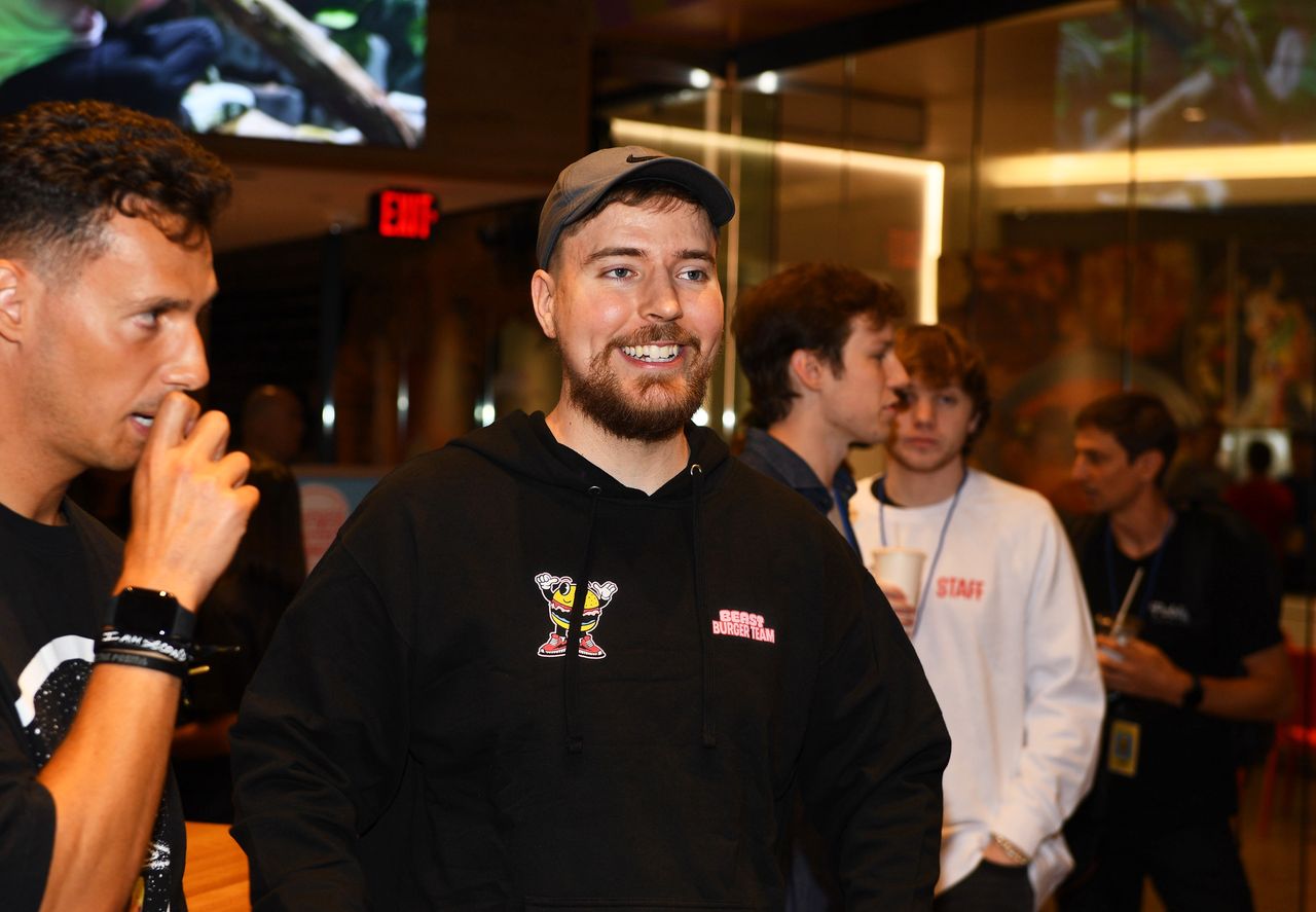 EAST RUTHERFORD, NEW JERSEY - SEPTEMBER 04: Global YouTube star MrBeast attends the launch of the first physical MrBeast Burger Restaurant at American Dream on September 4, 2022 in East Rutherford, New Jersey. (Photo by Dave Kotinsky/Getty Images for MrBeast Burger)