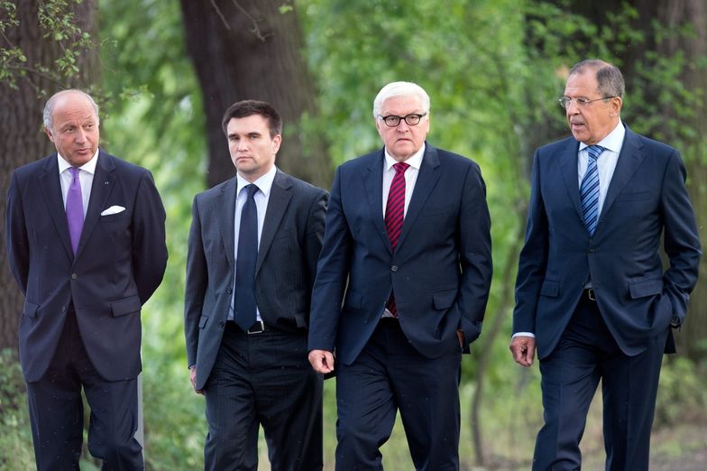 Od lewej: Laurent Fabius, Pawło Klimkin, Frank-Walter Steinmeier,</br>Siergiej Ławrow