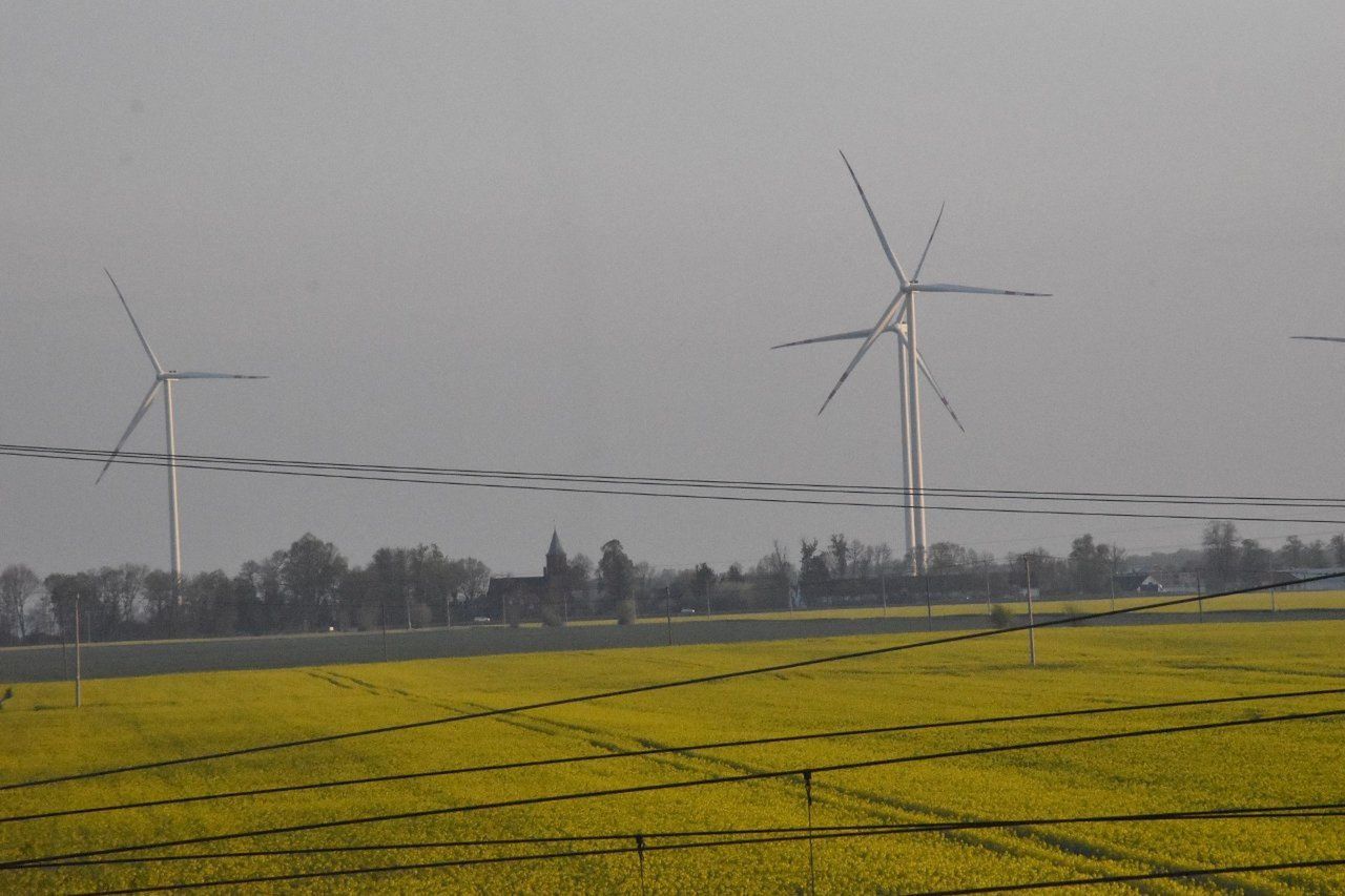 Istniejąca farma wiatrowa w gminie Miłoradz. Widok z gminy Lichnowy.