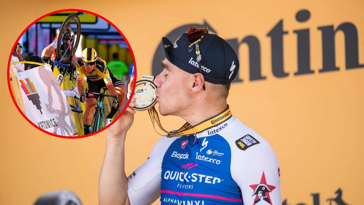 Fabio Jakobsen po wygraniu II etapu TdF/w kółku: kraksa zawodnika na TdP