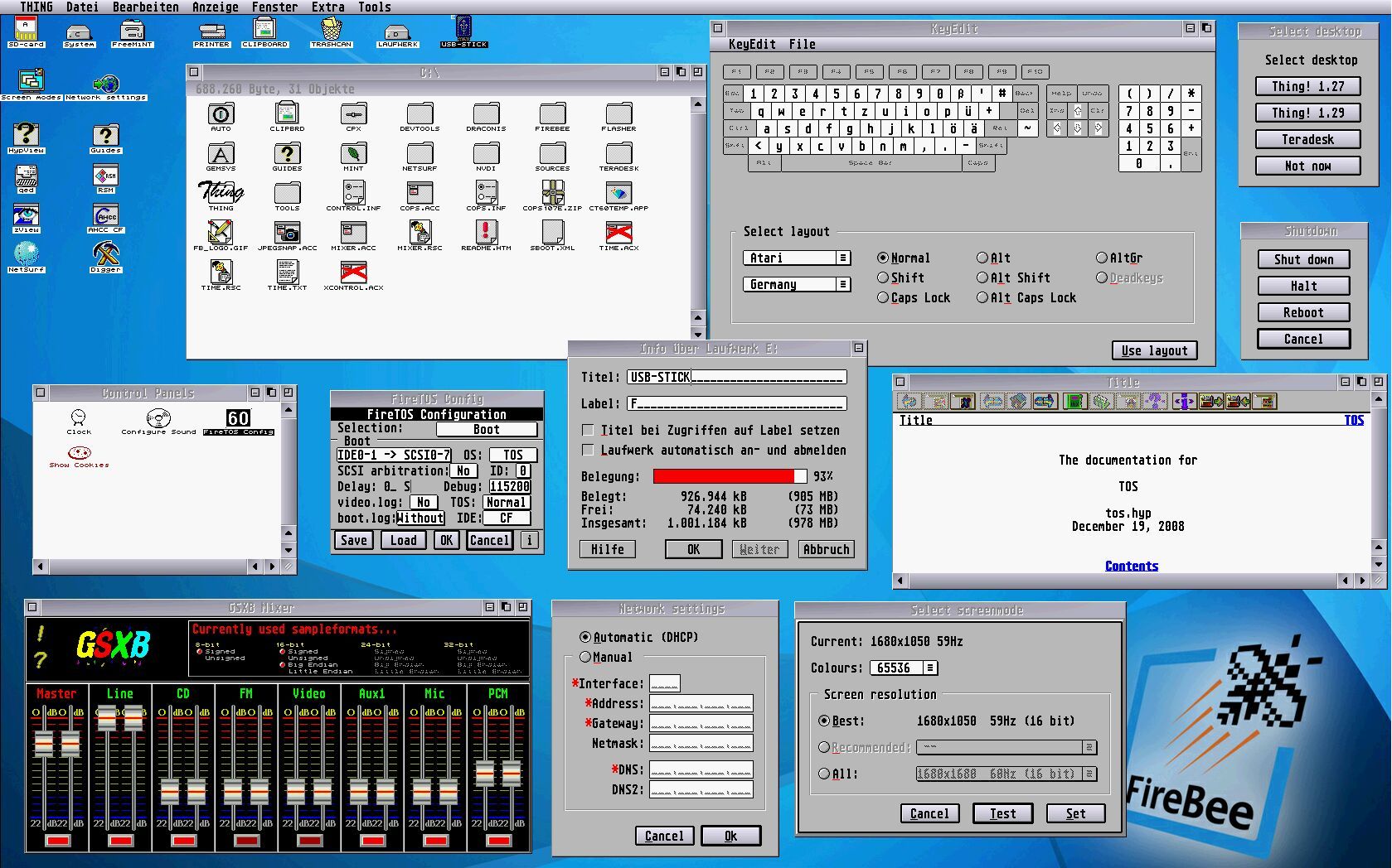 Pulpit systemu FreeMiNT (źródło: firebee.org)