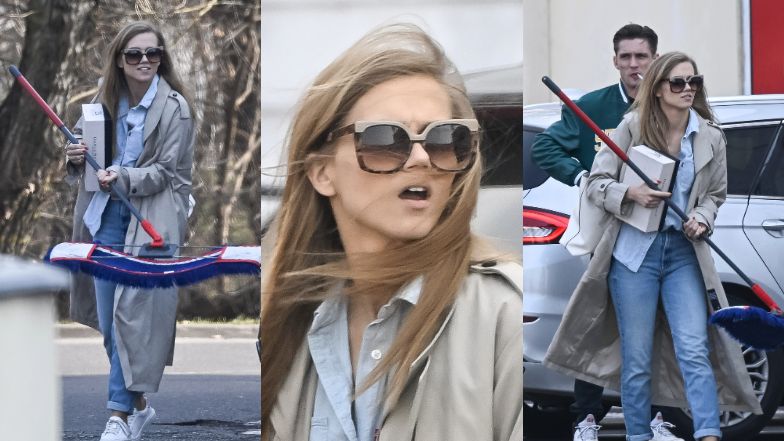 Agnieszka Kaczorowska pędzi z mopem na trening do "TzG"