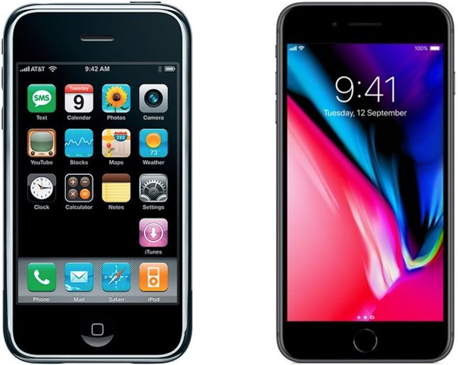iPhone (2007) i iPhone 8 (2017) wizualnie niewiele się od siebie różnią