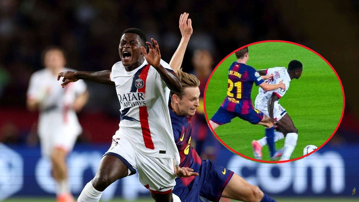 Getty Images /  Judit Cartiel/Getty Images/Twitter ESPN / Brutalny faul Frenkiego de Jonga na Nuno Mendesie 