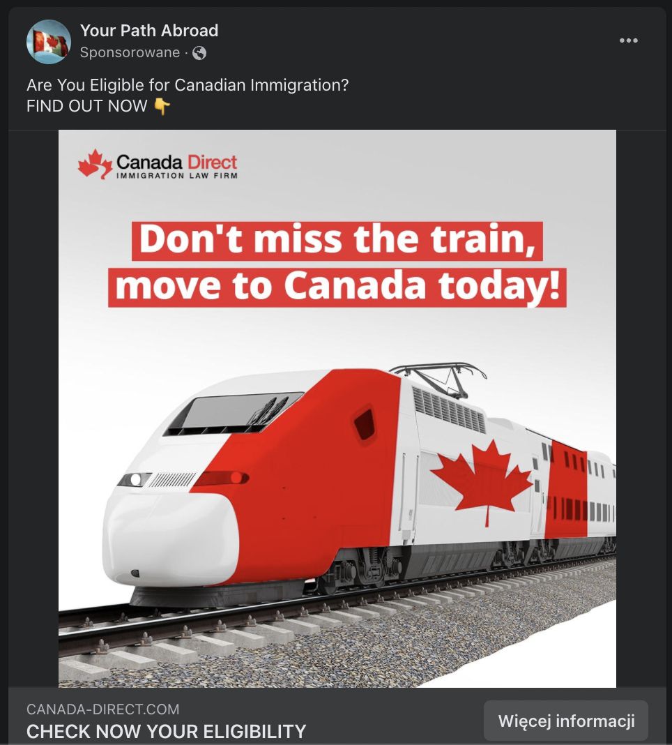 Kampania oferująca wyjazd do Kanady