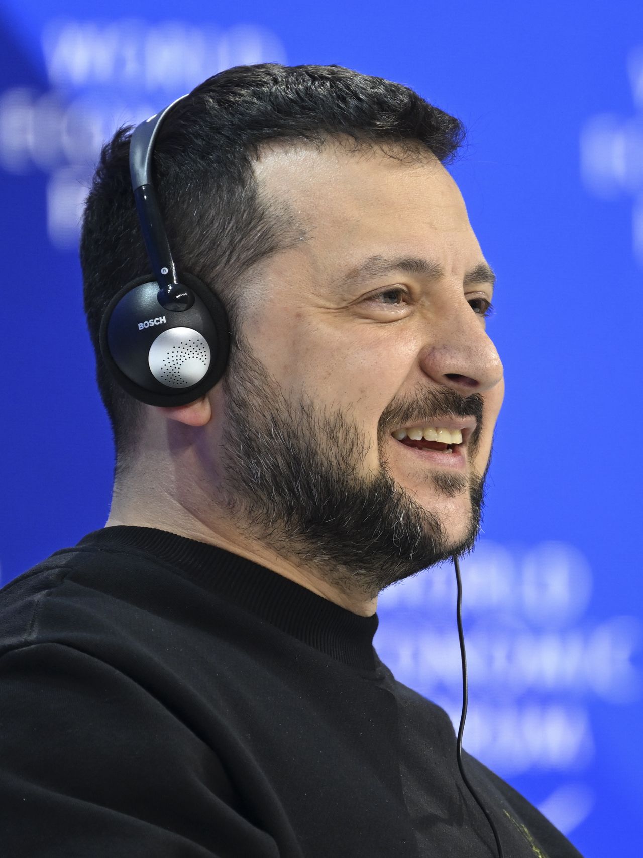 DAVOS, SWITZERLAND - JANUARY 16: Ukrainian President Volodymyr Zelenskyy attends annual meeting of the World Economic Forum (WEF) in Davos, Switzerland, on January 16, 2024. (Photo by Halil Sagirkaya/Anadolu via Getty Images)