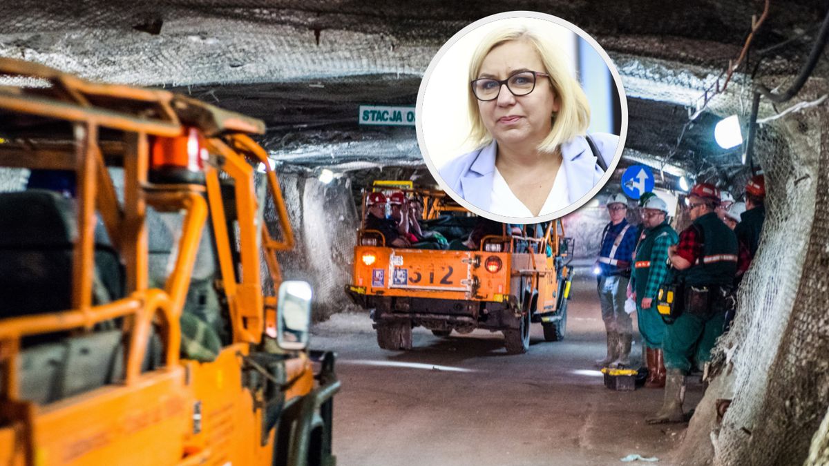 Na zdjęciu szefowa resortu klimatu Paulina Hennig-Kloska i wnętrze kopalni KGHM Polkowice-Sieroszowice, w której wydobywa się miedź - surowiec, którego poszukiwania będą miały wysoki priorytet