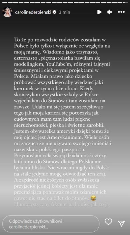 Caroline Derpieński odcina się od Polski