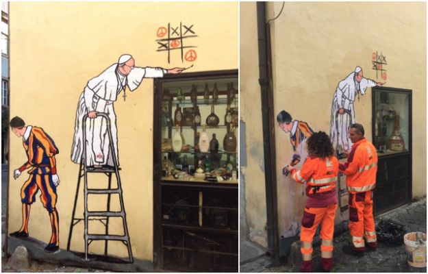 Usunięto wspaniały mural z papieżem Franciszkiem. Nawet duchowni protestowali, by go zostawić