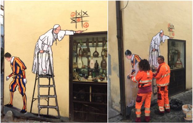 Usunięto wspaniały mural z papieżem Franciszkiem. Nawet duchowni protestowali, by go zostawić